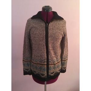 Erika Geometric Print Turtleneck Zip Cardigan